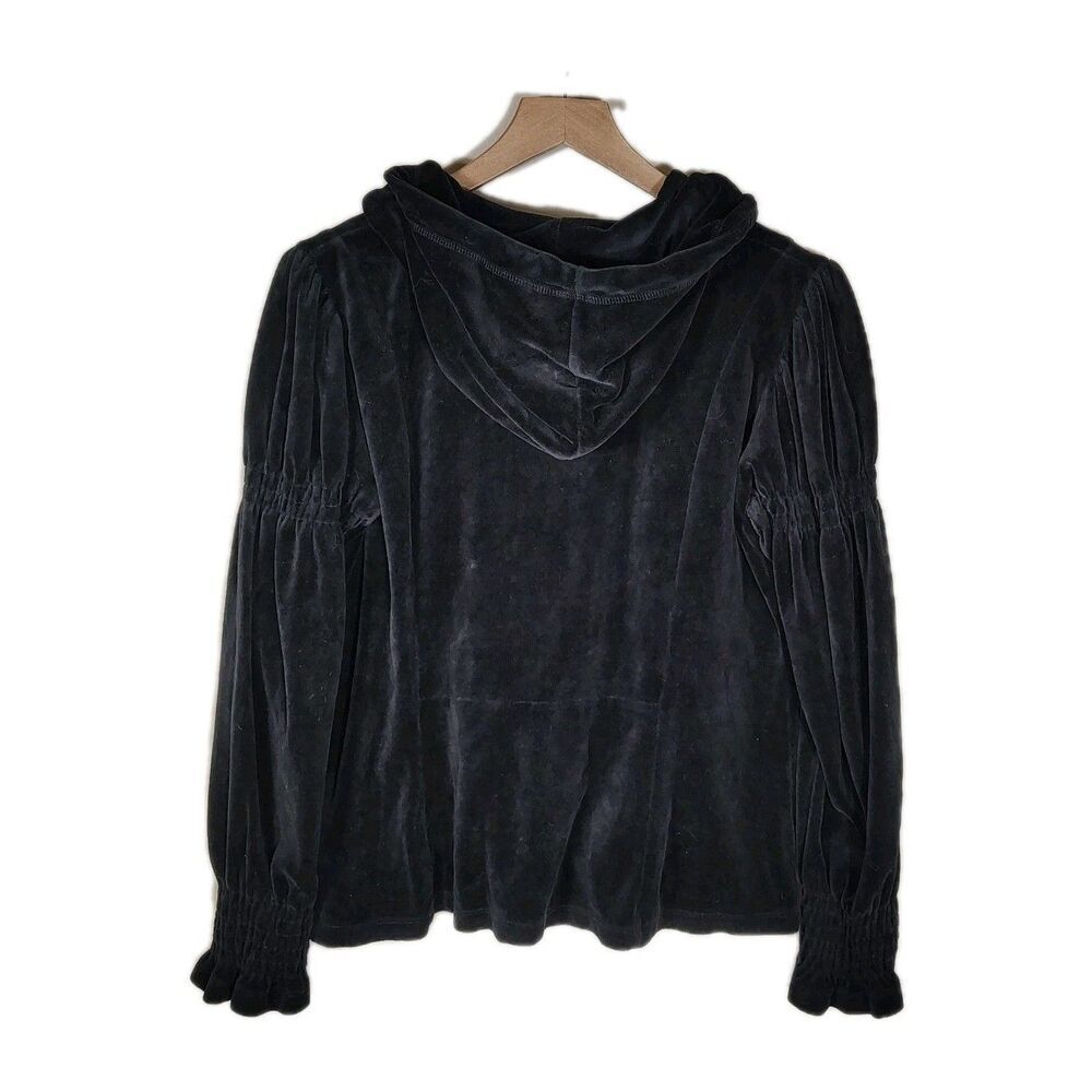 Odd Molly Velour Zip Hoodie Womens Sz 3 Large Black Smocked Waist Hooded Jacket - Picture 4 of 8